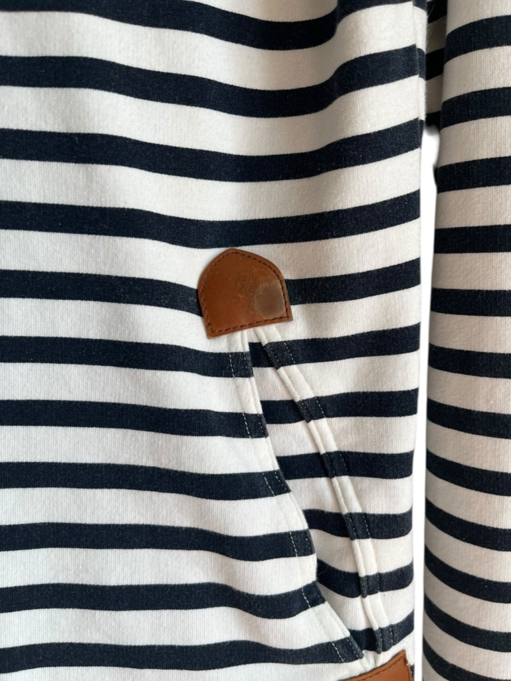 Wanakome Navy Ivory Stripe Cowl Neck Hoodie XS Terry Pullover - Picture 10 of 15